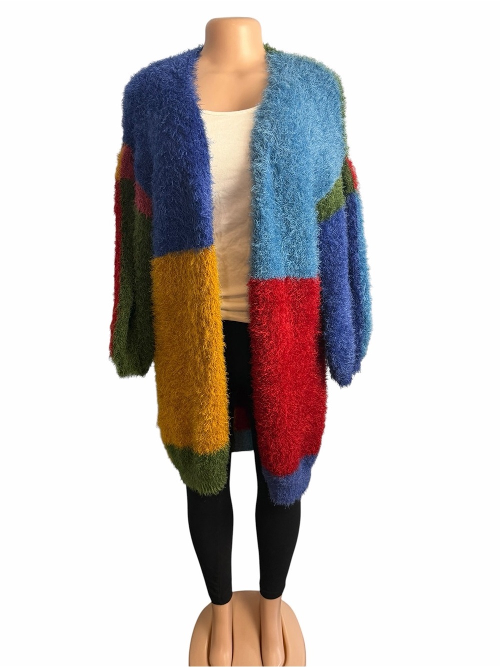 Farm Rio Colorblock Fuzzy Open Front Cardigan Sweater Multi - Picture 4 of 11